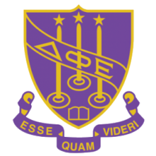 Image of Delta Phi Epsilon Crest in purple and gold