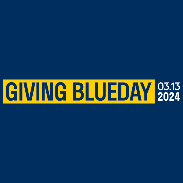 Photo with the words Giving Blueday with the date for the giving day of March 13th, 2024 